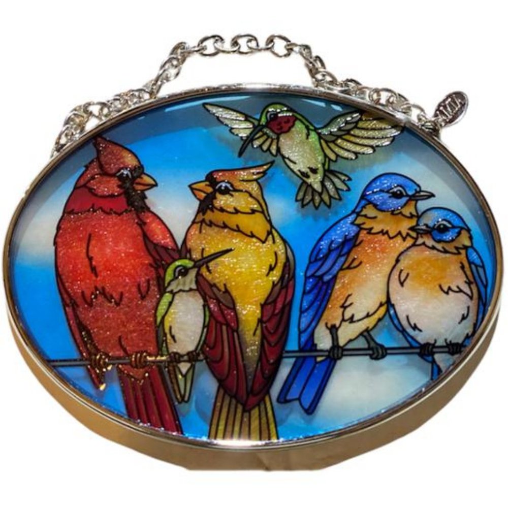 Amia songbird small oval glass suncatcher